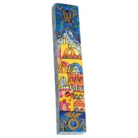 Jerusalem Blue Wood Mezuzah Case | Mezuzahs | Judaica